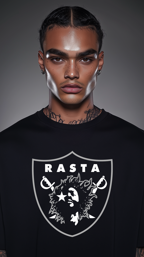 RASTA RAIDERS BLACK Oversized Boxy Tee – Bold Streetwear & Cultural Pride