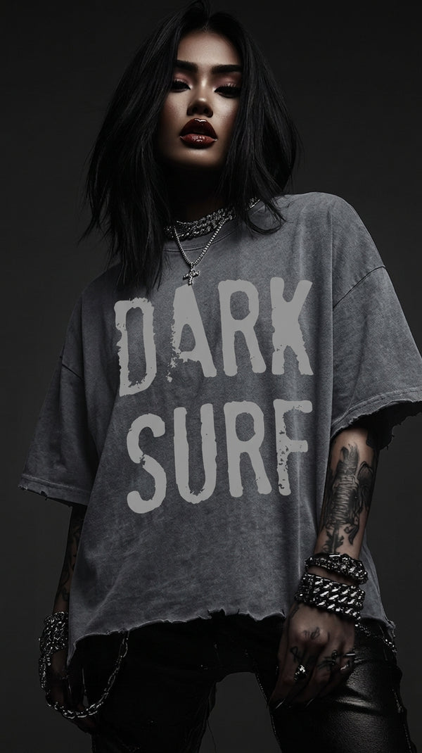 Women's Dark Surf Snow Wash Raw-Hem Boxy T-shirt RT0058