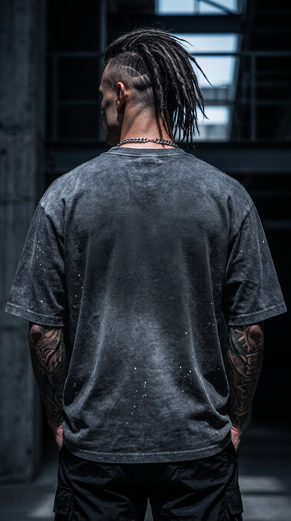Dark Surf Hand-Frayed Sunfade Paint Splatter T-Shirt RT0011