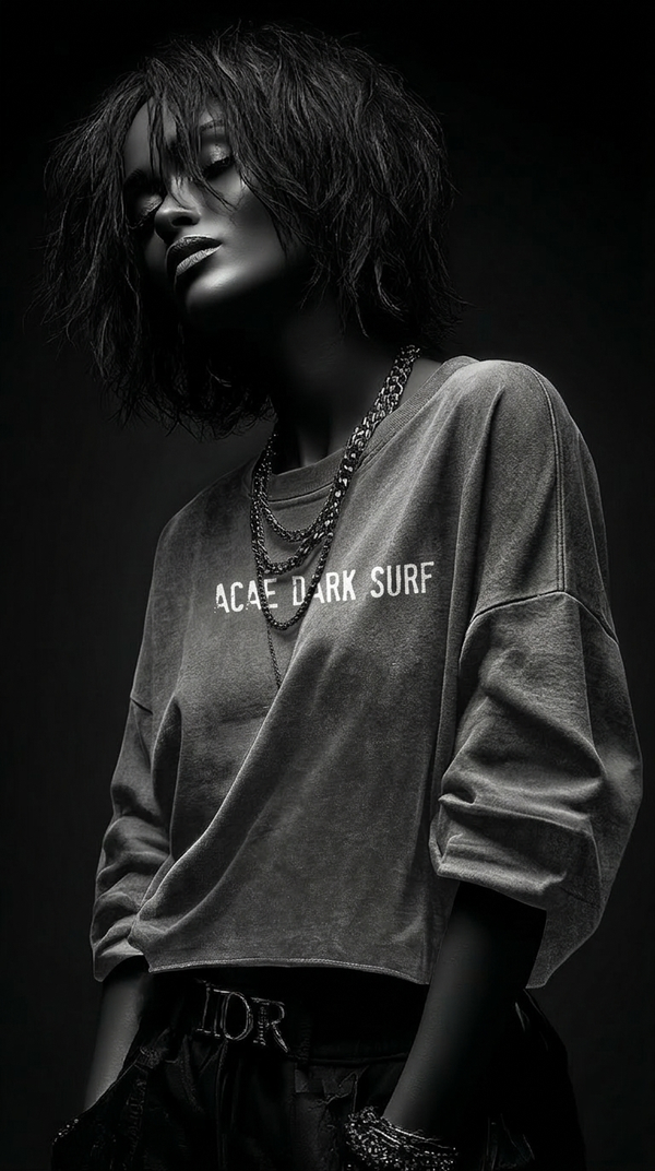 Women's Dark Surf Raw Edge Snow Washed Boxy T-Shirt RT0014