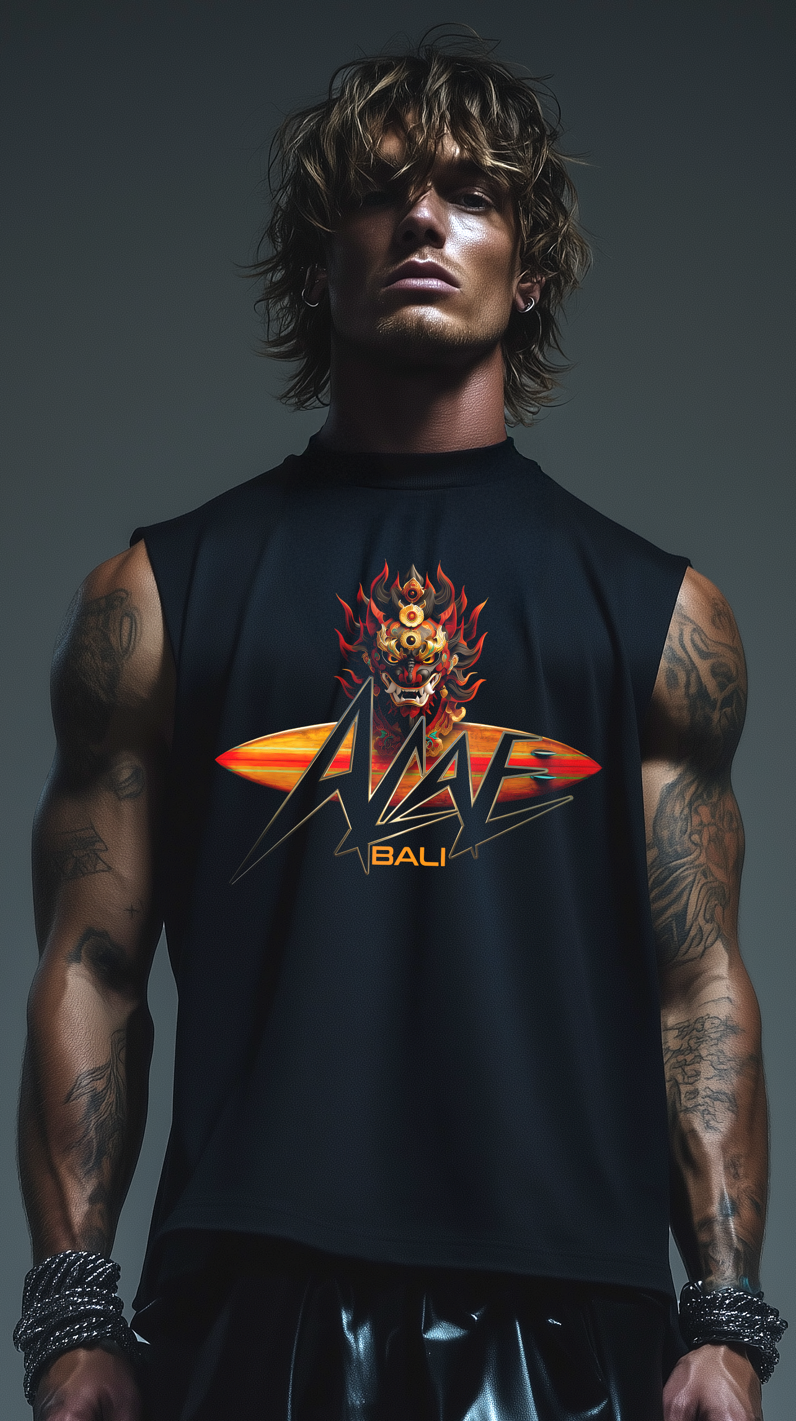 ACAE Mens French Terry Boxy  Tank Top ACAE002 -  BLACK