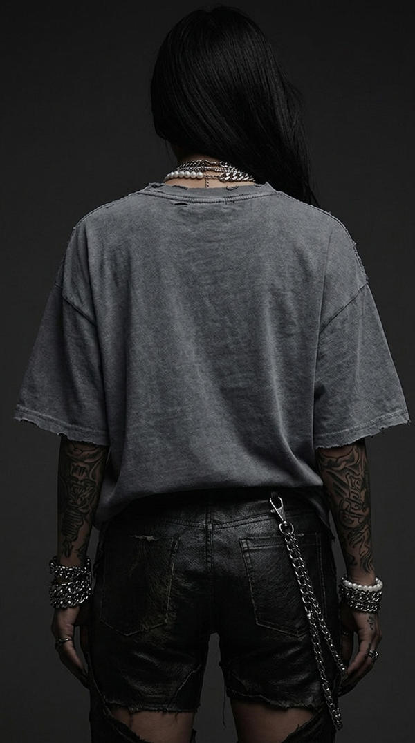 Women's Dark Surf Snow Wash Raw-Hem Boxy T-shirt RT0058